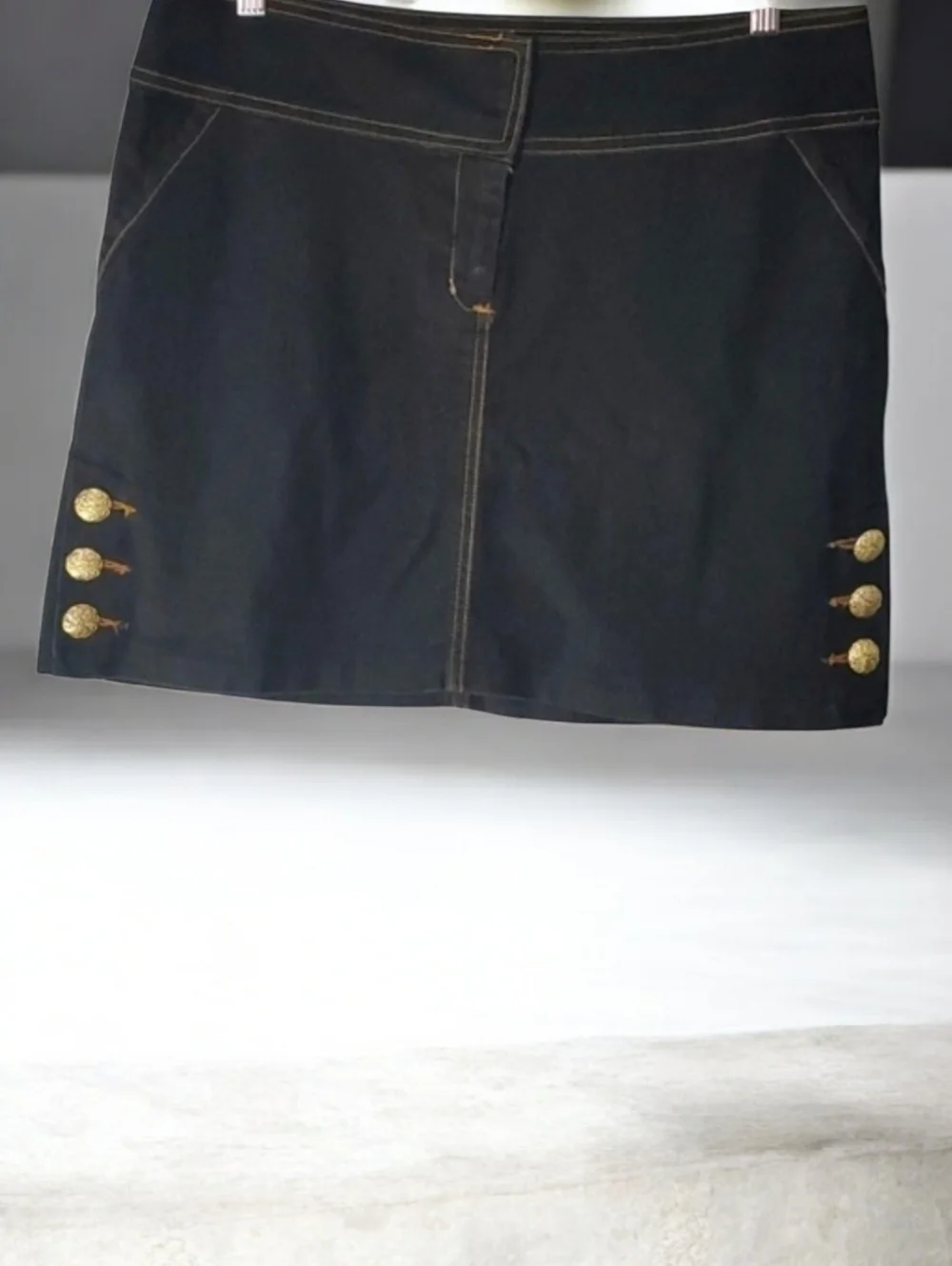 BisouBisou skirt women's size 12 black false pockets trendy denim mini skirt - Picture 1 of 16